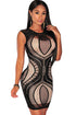 Sexy Black Optical Lace Nude Illusion Sleeveless Bodycon Dress